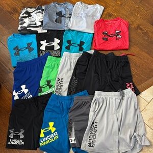Boys Youth Large Under Armour Athletic Shorts & Tops Lot GUC